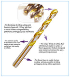 HSS Jobber Length Twist Drill Bits, Golden Titanium Coated Flute Drilling for Iron, Steel, Metal, Copper